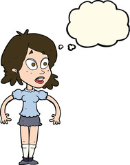 cartoon surprised woman with thought bubble