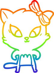 rainbow gradient line drawing cartoon cat