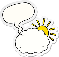 cartoon sun and cloud symbol and speech bubble sticker