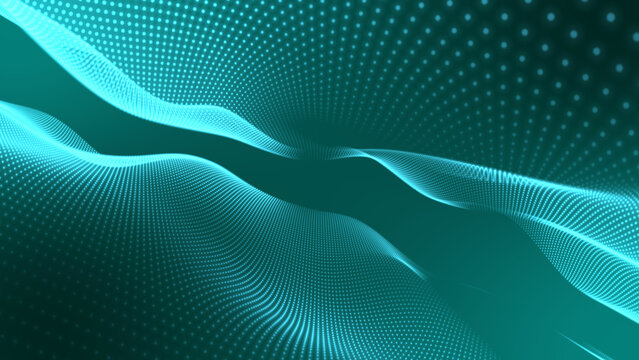 Blue color abstract trapcode form digital particle wave. Abstract motion waves from bright particles to magic electric nets in space wave flow projects.