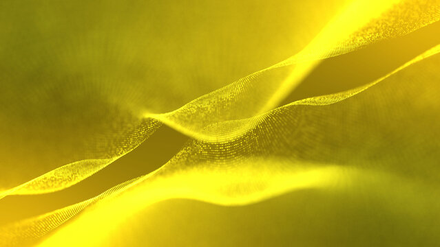 Abstract digital forms background. Yellow color Abstract Trapcode Form digital particle wave.