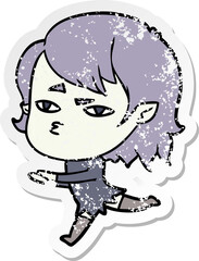 distressed sticker of a cartoon vampire girl