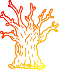 warm gradient line drawing cartoon tree