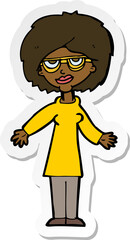 sticker of a cartoon woman wearing glasses