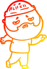 warm gradient line drawing cartoon worried man with beard