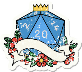 natural twenty D20 dice roll grunge sticker