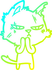 cold gradient line drawing tough cartoon cat
