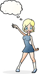 cartoon party girl with thought bubble