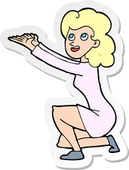 sticker of a cartoon woman presentation gesture