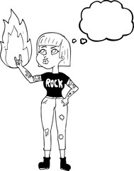 thought bubble cartoon rock girl
