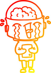 warm gradient line drawing cartoon crying robot