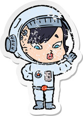Fototapeta premium distressed sticker of a cartoon astronaut woman