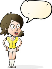 cartoon woman with hands on hips with speech bubble