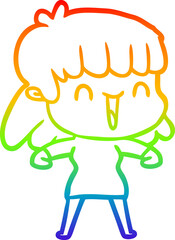 rainbow gradient line drawing cartoon woman