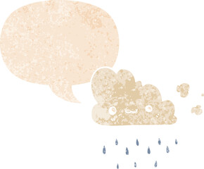 cartoon storm cloud and speech bubble in retro textured style