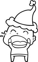 line drawing of a shouting bald man wearing santa hat