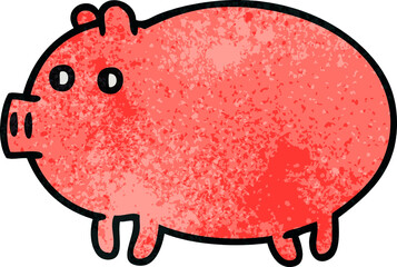 retro grunge texture cartoon fat pig