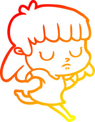warm gradient line drawing cartoon indifferent woman running