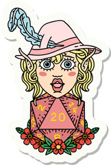 elf bard character with natural twenty dice roll sticker