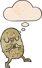 cartoon happy potato and thought bubble in grunge texture pattern style