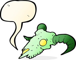 cartoon magic ram skull with speech bubble
