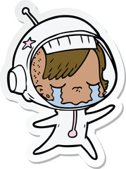 sticker of a cartoon crying astronaut girl