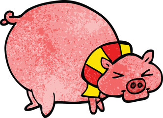 cartoon doodle fat pig