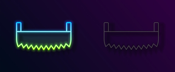 Glowing neon line Two-handed saw icon isolated on black background. Vector