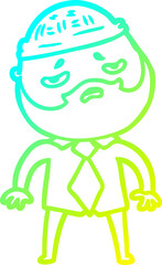 cold gradient line drawing cartoon worried man with beard