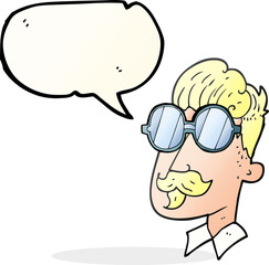 speech bubble cartoon man with mustache and spectacles