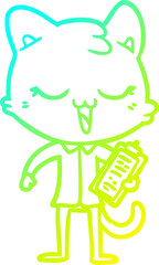 cold gradient line drawing cartoon cat