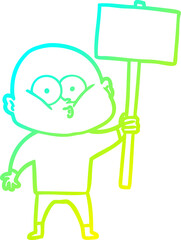 cold gradient line drawing cartoon bald man staring
