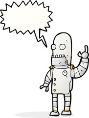 cartoon waving robot with speech bubble