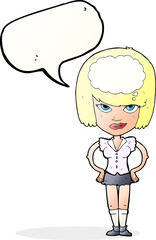 cartoon woman thinking with speech bubble