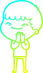 cold gradient line drawing cartoon happy boy