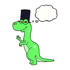 thought bubble cartoon dinosaur wearing top hat