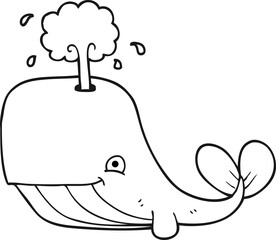 black and white cartoon whale spouting water