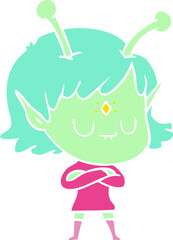 flat color style cartoon alien girl