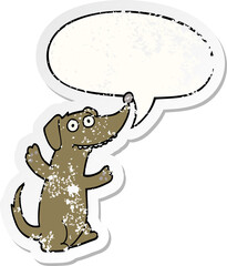 cartoon dog and speech bubble distressed sticker