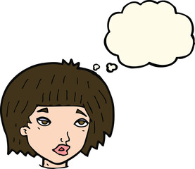 cartoon bored looking woman with thought bubble
