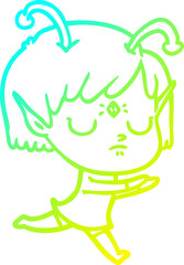 cold gradient line drawing cartoon alien girl
