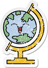 distressed sticker of a cute cartoon globe of the world