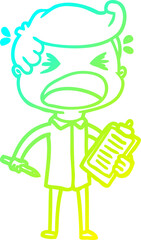 cold gradient line drawing cartoon shouting salesman