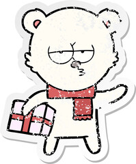 distressed sticker of a christmas polar bear cartoon