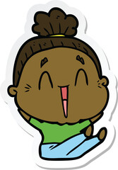 sticker of a cartoon happy old lady