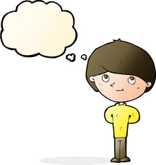 cartoon happy boy with thought bubble
