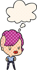cartoon girl and thought bubble in comic book style