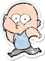distressed sticker of a cartoon bald man staring