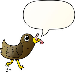 cartoon bird and worm and speech bubble in smooth gradient style