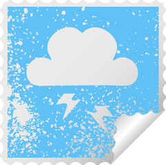 distressed square peeling sticker symbol thunder cloud